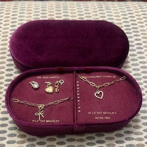 Gold Charm Bracelet and Necklace Set